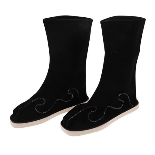 WOFASHPURET Herren Hanfu Schuhe Mittellange Traditionelle Chinesische Stiefel PU Material Komfortable Cosplay Hanfu Boots Für Kung Fu Tai Chi Bühne Schwarz von WOFASHPURET