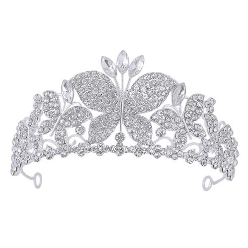 WOFASHPURET Hochzeit Brautkrone mit Funkelnden Strasssteinen Silberne Schmetterlings Tiara Komfortables Stirnband Eleganter Kopfschmuck für Besondere Anlässe Geschenkidee für Braut und Fest von WOFASHPURET