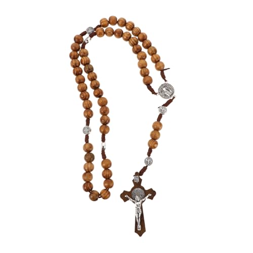 WOFASHPURET Holz Kreuzanhänger Halskette Handgefertigte Gebetskette mit Glatten Holzperlen Hautfreundliches Material Langlebig Spiritueller Schmuck für Familie und Freunde von WOFASHPURET
