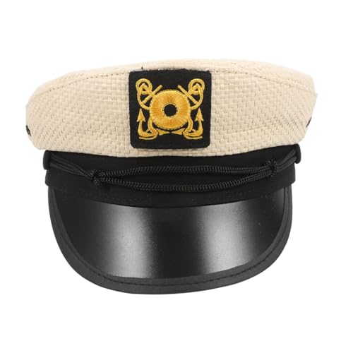 WOFASHPURET Kapitänsmütze Yachthut Marinehut Schiff Stickerei Verstellbar Aus Papierstroh Für Party Kostüm Zubehör Beige von WOFASHPURET