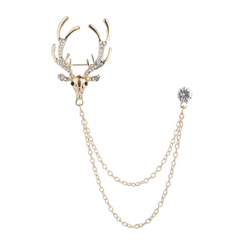 WOFASHPURET Karriere Anstecknadel Herrenbrosche mit Strass Goldfarbene Geweih Kettenbrosche für Anzug Langlebiger Schmuck für Festliche Kleidung und Business outfits Geschenkidee für Männer von WOFASHPURET