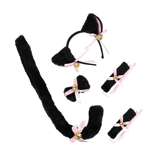 WOFASHPURET Katzenohren Haarreif Set mit Katzenschwanz und Schleife Teiliges Kinderkostüm Party Zubehör Auffälliges Haarband für Halloween Cosplay Geburtstagsfeier von WOFASHPURET