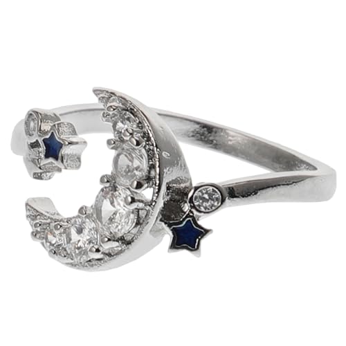 WOFASHPURET Personalisierter Katzenring mit Mond Design Offener Fingerring Legierung für Damen Verstellbar Niedlicher Schmuck für Frauen für Katzenliebhaber von WOFASHPURET