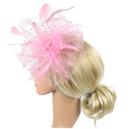 Tea-party-kopfbedeckung Blumenhaarspangen Für Frauen Haarschmuck Mit Blumen Damenmützen Gaze-haarband Xxl-hut Brautschleier 20er Charmant Haarnadel Rosa Fräulein von WOFASHPURET