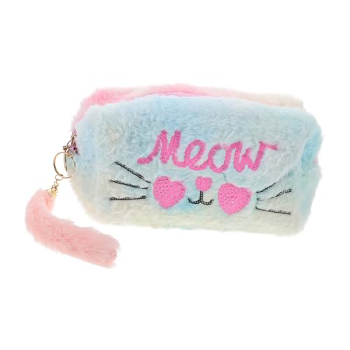 WOFASHPURET Flauschige Kosmetiktasche Aus Plüsch Große Kapazität Reise-Aufbewahrungstasche Mit Reißverschluss Bezauberndes Stickdesign Warmes Futter Für Damen von WOFASHPURET