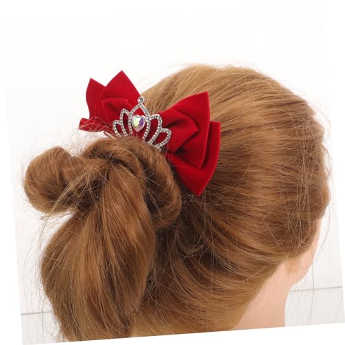WOFASHPURET Krone Haarschmuck Paillette Haarklammer Bogenclip Bögen Clips Zubehör stutzenhalter Schleife Haarspange Haarspangen Mädchen Haarschmuck für Mädchen Schleifen für Mädchen Samt rot von WOFASHPURET