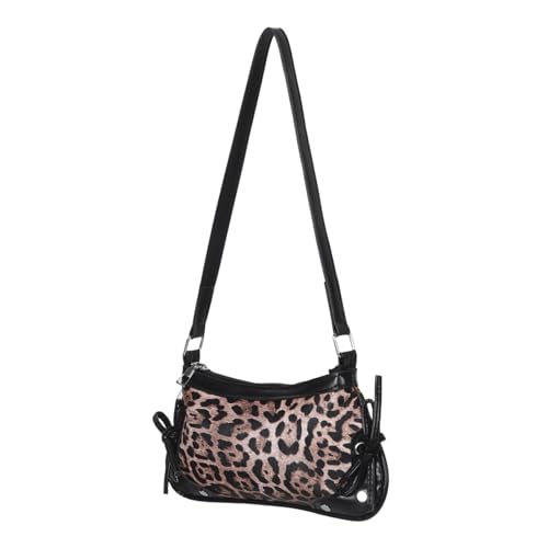 WOFASHPURET Leopard Print Bow Schultertasche PU Unterarmhandtasche Damen Vielseitige Handtasche mit Organisierten Fächern für Alltag und Formelle Anlässe von WOFASHPURET