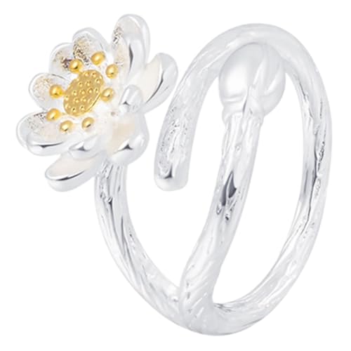 WOFASHPURET Lotusring Trendy Kleiner Finger Zierlich Damen Frauen Verstellbare Ringe Blume Offener Ring Ringe Für Mädchen Blumenring Schmuck Mädchen Klingeln Lotus Blumenring Kupfer von WOFASHPURET