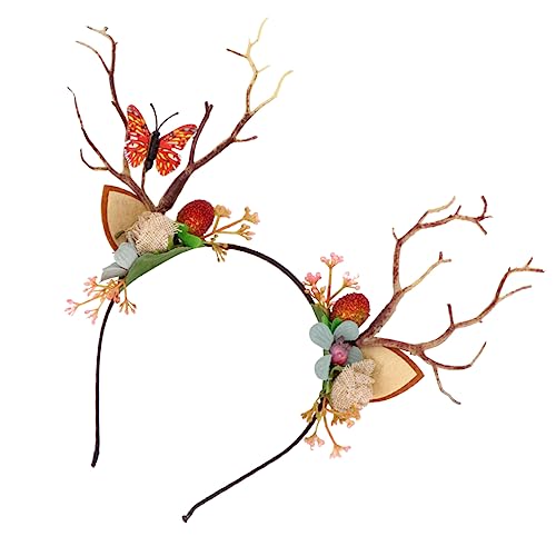 WOFASHPURET Lovely Baumzweig Hirschgeweih Haarreif mit Beeren und Schmetterlingen Festlicher Kopfschmuck für Erwachsene Robustes und Kunststoffmaterial für Weihnachten und Zufällige Farbe von WOFASHPURET