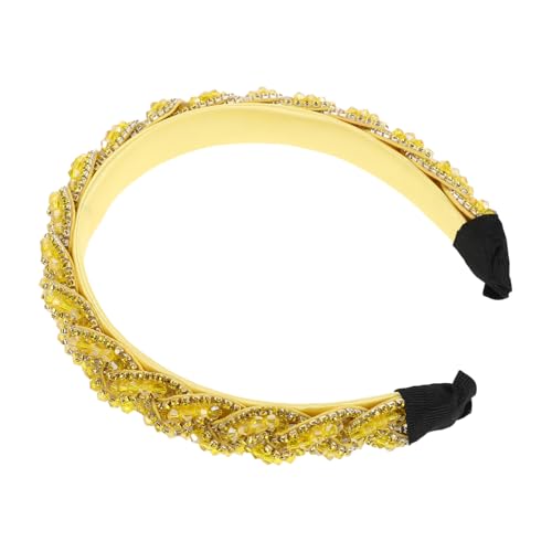 WOFASHPURET Luxuriöse Barock Haarreifen mit Perlenbesatz Breites Design Bequemer Sitz Funkelnde Strasssteine Vintage Stil Stilvolles Haarband für Damen und Mädchen Gelb von WOFASHPURET