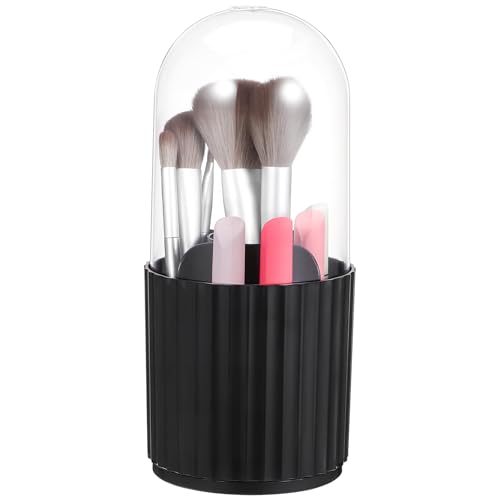 WOFASHPURET Make Up Pinsel Organizer mit Deckel Drehbarer Kosmetik Organizer für Schreibtisch Stilvoller Make Up Pinselhalter mit Deckel und Streifen Design Platzsparend von WOFASHPURET