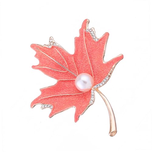 WOFASHPURET Maple Leaf Brosche mit Perlenbesatz Rhinstone Anstecknadel für Damen Eleganter Schmuck für Pullover Schals Kleider und Festliche Anlässe Pinke Brustnadel von WOFASHPURET