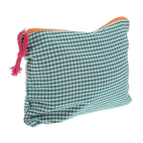 WOFASHPURET Portable Kosmetiktasche Im Retro-Design Multifunktionale Große Schminktasche Praktischer Organizer Für Reise Und Alltag Für Make-up Und Schreibwaren Grünes Karomuster von WOFASHPURET