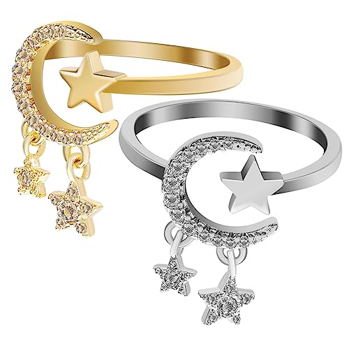 WOFASHPURET Stilvolles Verstellbares Offenes Set Mit Mond- Und Stern-design Für Damen Modischer Fingerschmuck WOFASHPURET Stilvolles Verstellbares Offenes Set Mit Mond- Und Stern-design Für Damen Modischer Fingerschmuck von WOFASHPURET