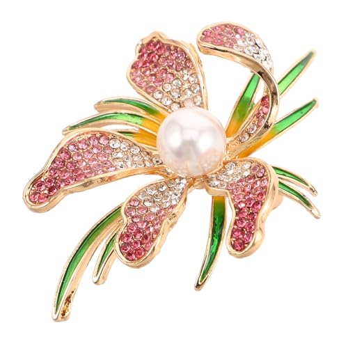 WOFASHPURET Perle Pfingstrosche Brosche künstlich besetzt für Orchidee elegant Broschennadel Strass-Blumenbrosche Strassbroschen Strassbrosche Pin Strassnadel Zinklegierung rot von WOFASHPURET