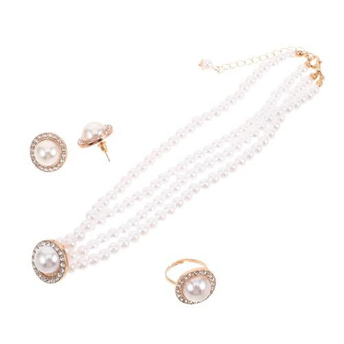 WOFASHPURET Schmuckset Aus Kunstperlen Mit Strasssteinen Für Damen Perlenketten-set Mit Halskette Ohrringen Und Ring Für Hochzeiten Und Formelle Anlässe von WOFASHPURET