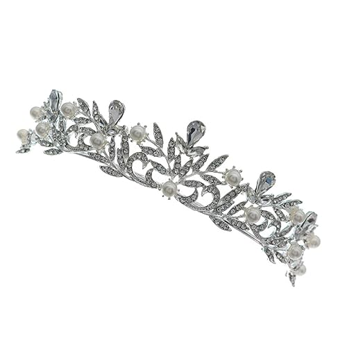 WOFASHPURET Perlen Strass Haarreif Damen Tiara Stirnband Party Festzug Hochzeit Brautschmuck Silber Rhinestone Haarschmuck Kopfbedeckung für Frauen von WOFASHPURET