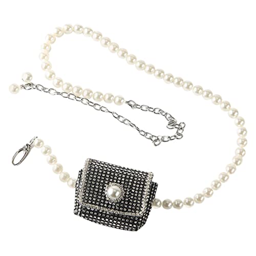 WOFASHPURET Perlengürtel Handtasche Kosmetiktasche geldbörse Brieftasche Aufbewahrungstasche Einkaufstasche für Frauen Taschenkette Charme Hüfttasche für Damen Kunstperlen-Strass Schwarz von WOFASHPURET