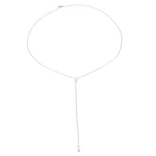WOFASHPURET Perlenkette für Damen Einfache Leichte Halskette mit Imitationsperlen Vergoldete Lange Halskette Kollierkette für Alltag und Party von WOFASHPURET