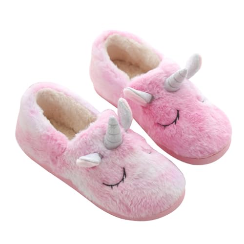 WOFASHPURET Plüsch Einhorn Hausschuhe Damen Warm Gefüttert Kuschelig Flauschig Rutschfeste Sohle Bequeme Home Schuhe für Winter Innen und Außen von WOFASHPURET