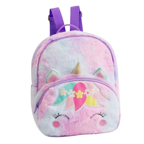 WOFASHPURET Plüsch Einhorn Rucksack Für Mädchen Süßer Tragbarer Kinderrucksack Weichem Material Für Schule Und Niedliches Design Batikfarbe von WOFASHPURET