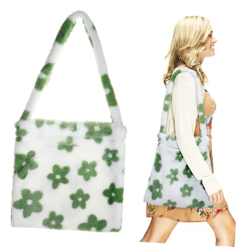 WOFASHPURET Plüsch Handtasche Kuschelwolle Schultertasche Medium Tote Bag Damen Groß Kapazität Modisch Vielseitig für Alltag Shopping Reisen von WOFASHPURET