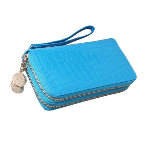 WOFASHPURET Portable Pu Leder Geldbörse Mit Doppeltem Reißverschluss Große Kapazität Eleganter Cash Purse Für Damen Für Karten Bargeld Und Handy Blau von WOFASHPURET