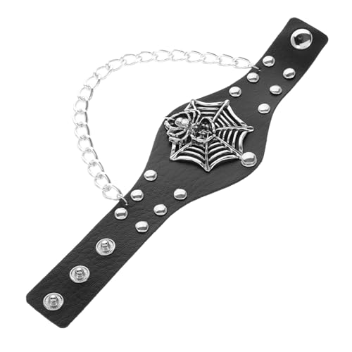 WOFASHPURET Lederarmband Mit Spinnennetz Verstellbare Manschette Aus Pu Halloween-schmuck Für Rock-stil von WOFASHPURET