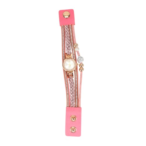 WOFASHPURET Strass Uhr Gewebte Mama Damenuhren Edelstahluhren Für Damen Perlenarmbänder Frauen Schauen Zu Modische Armbänder Für Frauen Armband Fräulein Rosa Roségold von WOFASHPURET