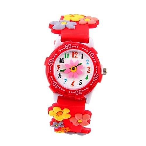 WOFASHPURET Kids Cartoon Flower Watch wasserdichte Quarz-Uhr Für Junge Mädchen Einstellbares Armband Süßes Design Für Mädchen Und Jungen Rot von WOFASHPURET