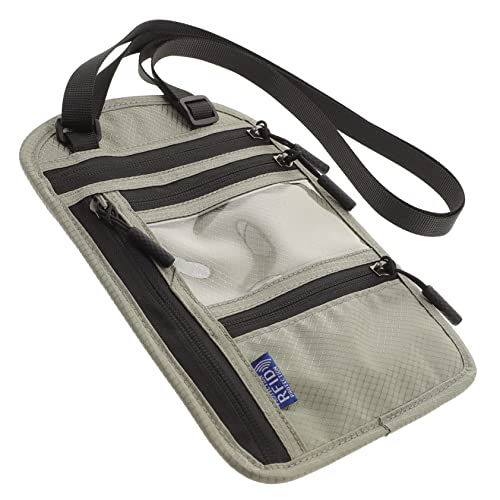WOFASHPURET Reisepass Mann Nacken Haken Passabdeckungen Reisebeutel Reisezubehörtasche Passhalter Reißverschluss Reisen Hals Inhaber eines Reisedokuments Reisekartenhalter Polyester Hellgrau von WOFASHPURET