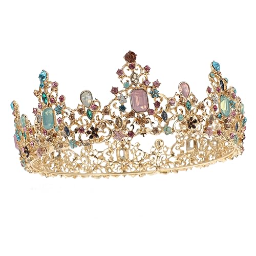 WOFASHPURET Retro Stil Bunte Kristallkrone Braut Haarschmuck Runde Barock Krone Schmuckstück für Hochzeit Party und Besondere Anlässe Damen Tiara Dekoration von WOFASHPURET