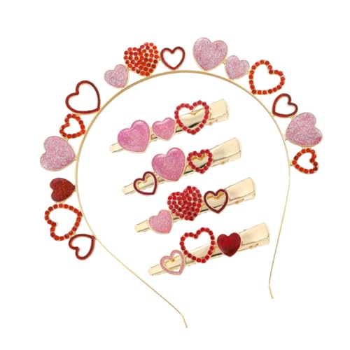 WOFASHPURET Romantisches Herz Stirnband und Haarklammern Set Teilig Pinke Haaraccessoires für Mädchen Eleganter Braut und Valentinstags Schmuck Vielseitig für Hochzeit Festival Alltag von WOFASHPURET