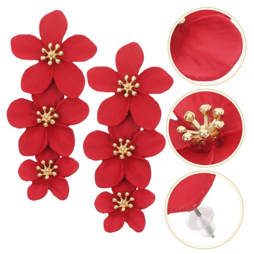 WOFASHPURET Rote Blumen Ohrstecker Damen Alloy Mehrlagig Stilvolle Ohrschmuck Modische Party Accessoires von WOFASHPURET
