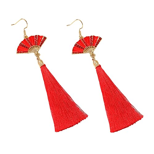 WOFASHPURET Rote Fächer Ohrringe mit Quasten Anhänger Ohrstecker für Damen Festliche Party Accessoires Passend Frühlingsfest Stilvoll zu Cheongsam für Freundinnen und Brautjungfern von WOFASHPURET
