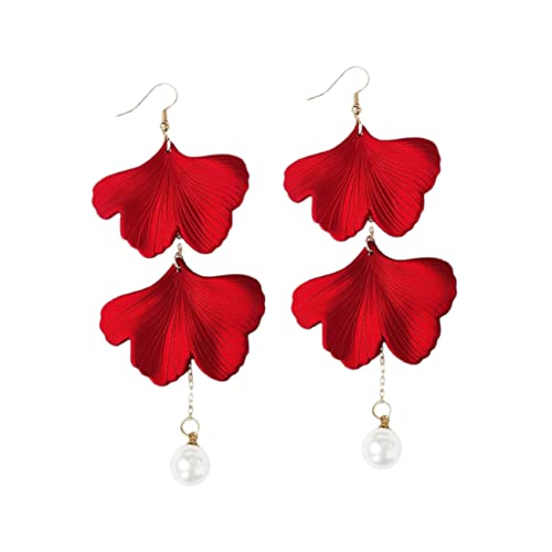 WOFASHPURET Rote Ginkgo Perlen Ohrringe Damen Chinoiserie Stil Handgefertigt Festliche Ohrhänger Silber Ohrstecker Hautfreundlich von WOFASHPURET