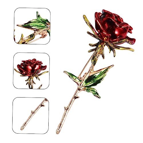 WOFASHPURET Rote Rosenbrosche aus Legierung Dekorativer Anstecker für Damen Kreative Blütenform Langlebig Modisches Accessoire für Kleid Bluse Anzug Eleganter Schmuck von WOFASHPURET