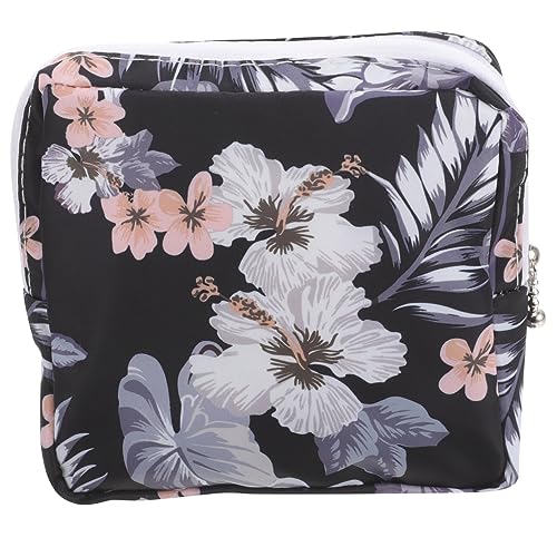 WOFASHPURET Sanitär Pad Aufbewahrungstasche Tragbare wasserdichte Kosmetiktasche für Damen Kleine Multifunktions Organizer für Menstruationspads Make Up und Kleingeld Schwarz mit Großen Blumen von WOFASHPURET