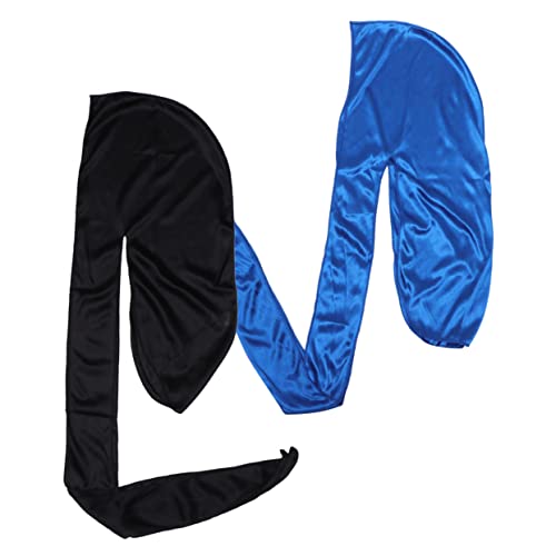 WOFASHPURET Satin Bonnet Damen Piraten Kopftuch Weiche Kunstseide Elastischer Hut Schwarz/set von WOFASHPURET