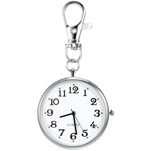 WOFASHPURET Krankenschwester Uhr, Digitaluhr Schwesternuhr, Schwesternuhr mit Clip, Taschenuhr schlüsselanhänger, Hängend Weißer Stahl Brustuhr Aufzeichnungsformular Student Anschauen von WOFASHPURET