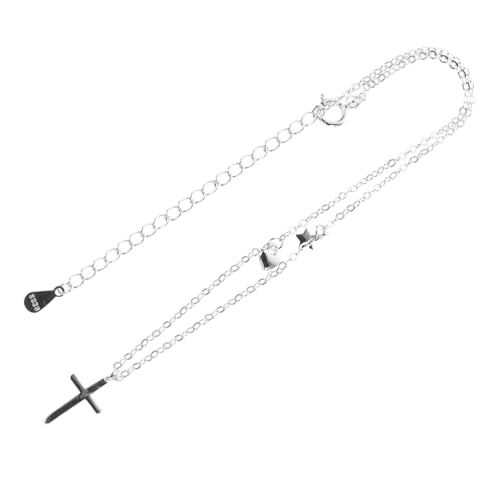 WOFASHPURET Silberfußkettchen Damen Verstellbar mit Kreuz Anhänger Strassbesatz Elegant Leicht für Sommer Strand Party Schmuck für Frauen Teens von WOFASHPURET