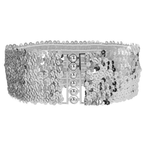 WOFASHPURET Silberner Paillettengürtel Für 70Er-80Er-Jahre-Kostümparty Breiter Elastischer Gürtel Taillengürtel Cheerleader-Dehngürtel Für Damen Und Mädchen Glitzernde Schnalle von WOFASHPURET