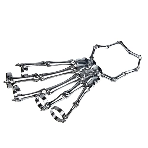 WOFASHPURET Skull Skeleton Hand Bangle Armband mit Ring Verstellbar Punk Herren Schmuck Halloween Party Accessoire für Cosplay und Alltag von WOFASHPURET