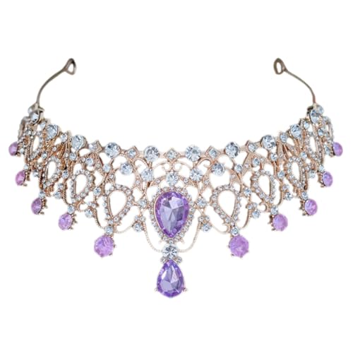WOFASHPURET Tiara Krone Stirnband aus Strass und Zinklegierung Funkelndes Geburtstags Haarreif Accessoire für Mädchen Elegant für Hochzeiten und Besondere Anlässe Gold Violette Kopfbedeckung von WOFASHPURET