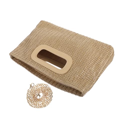 WOFASHPURET Umhängetasche Handtasche aus Gewebtem Kunstgras mit Abnehmbarer Kette Rustikale Clutch für Damen Abendtasche Vielseitig für Party Reisen Sommer Aprikose von WOFASHPURET