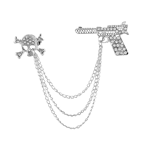 WOFASHPURET Vintage Brosche mit und Strasssteinen Anstecknadel für Hemdkragen und Anzug mit Silberner Quasten Kette Langlebiges Legierungsmaterial Eleganter Schmuck für Herren und Damen von WOFASHPURET