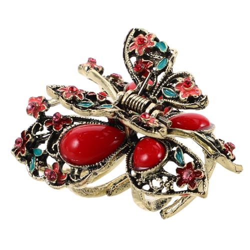 WOFASHPURET Vintage Schmetterling Haarklammer mit Strasssteinen Retro Haarspange aus Legierung für Damen und Mädchen für Besondere Anlässe Rot mit Rutschfester Mechanik Stilvolle Frisuren von WOFASHPURET