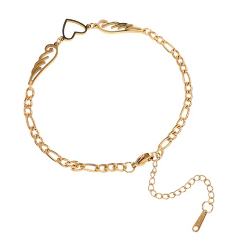 WOFASHPURET Wasserdichtes Edelstahl fußkettchen für Damen mit Verstellbarer Kette Herz Engelsflügel anhänger Robustes Schmuckzubehör für Mädchen und Teens Modisches Strand fußkettchen von WOFASHPURET