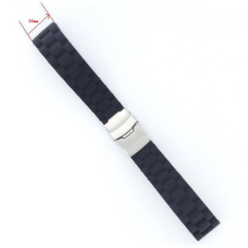 WOFASHPURET Wasserdichtes Silikon Uhrenarmband mit Edelstahl Faltschließe Langlebig Flexibel Schnell Entfernt Kompatibel für Damen und Herren Sport Taucheruhren Schwarz von WOFASHPURET