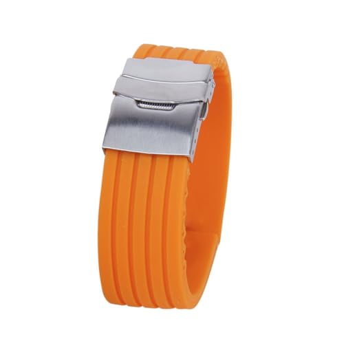 WOFASHPURET Wasserdichtes Silikon Uhrenarmband mit Orangefarbenem Verstellbarem Armband und Edelstahl Faltschließe Kompatibel mit Uhren Robustes Ersatzarmband für Herren und Damen von WOFASHPURET